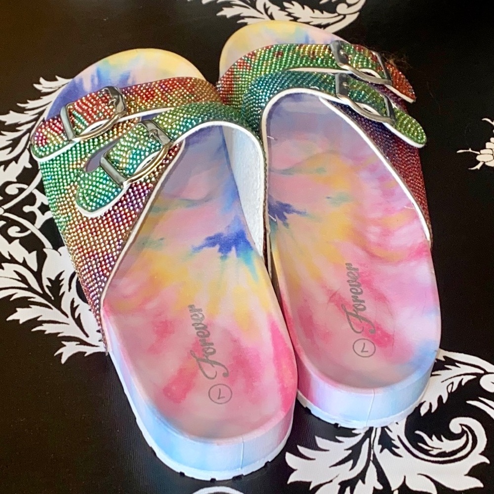 🍀 BRAND NEW! Super Blingy Tie-Dye Crystal Sandals - Picture 6 of 11
